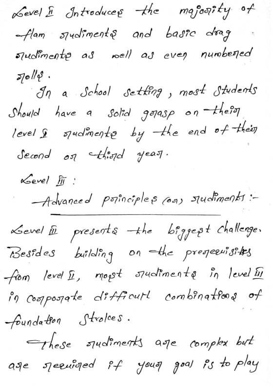 Level I Introduces the majority of aflam rudiments and basic drag orudimenta as well as even numbered 7011es In a School sett