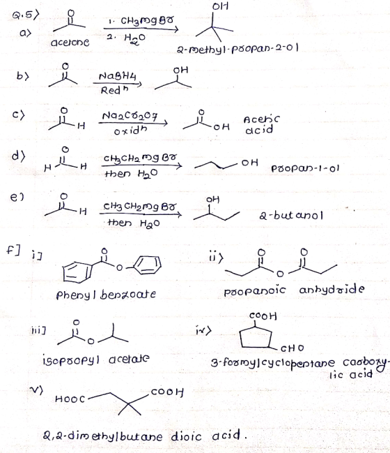 out aus & 1 CHamgoo Hooges, t. acetone 2. Ha 2-methyl-poopan-2-01. O Na H4 Redhe Na2C0207 oxidh Lou Acenic A acid CH3CH2 mg c