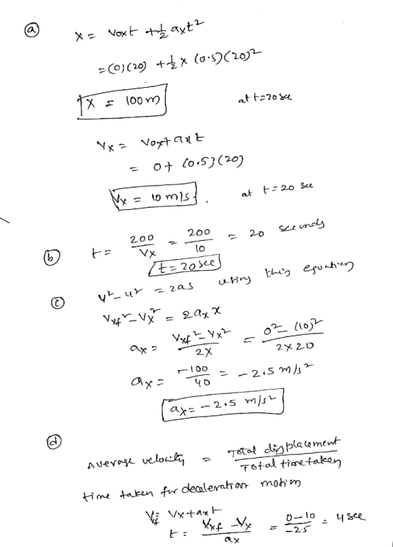 @ xs Voxt to axt? - (O)(20) + x (0.5)(2012 at t2osce 1x = 100m x= voxtant = 0+ (0.5)(20) x = lo mis. at t = 20 see © to 2000