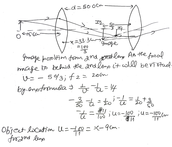 <d=50och Ere x=33.300 v= sos 0418-66n- Image =log Image pooltion from and good beng. As the final image to belid the 2nd len,
