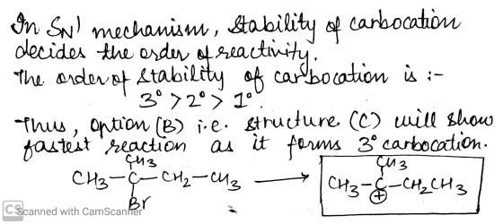 In Swi mechanismi, Stability of carbocation decides the order of reactivity. The order of Stability of carbocation is :- 30%2