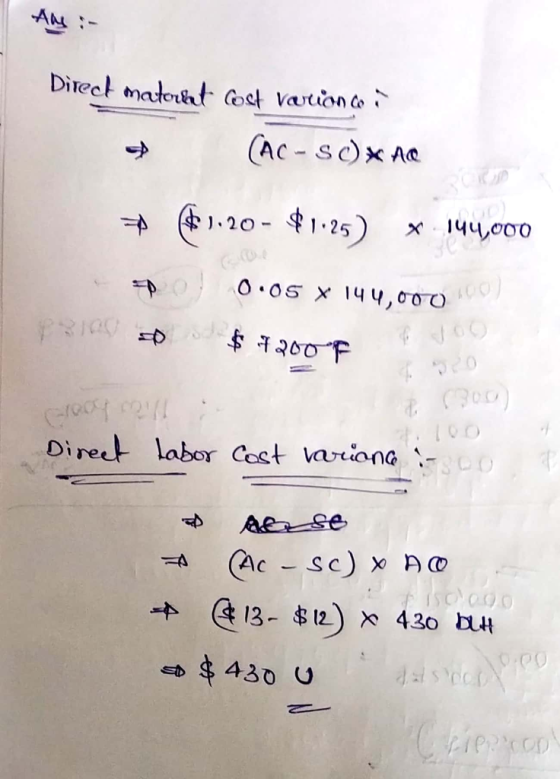 (AC- SOxAe → 1.10-41-25) X 144,000 Diret labor Cost vartiona - → (4,3-$12) 430 U 430 bull