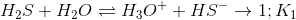 H_2S+H_2O\rightleftharpoons H_3O^++HS^-\rightarrow 1;K_1