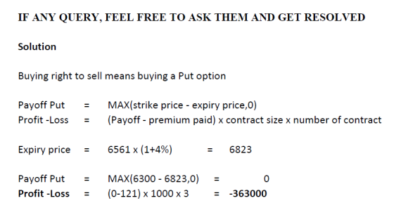 IF ANY QUERY, FEEL FREE TO ASK THEM AND GET RESOLVED Solution Buying right to sell means buying a Put option Payoff Put Profi
