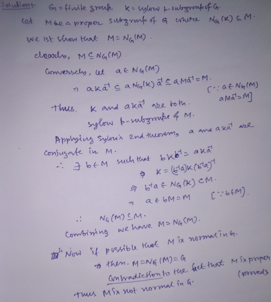 ur 7 bem such that bkota akat Solution G = finite group, kasylww b. subgroup of G. let Mbe a proper subgroep of G chore NGCK)