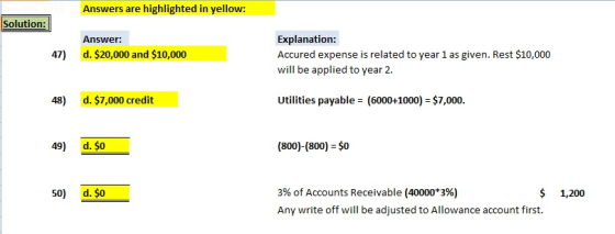 Answers are highlighted in yellow: Solution: Answer: d. $20,000 and $10,000 Explanation: Accured expense is related to year 1