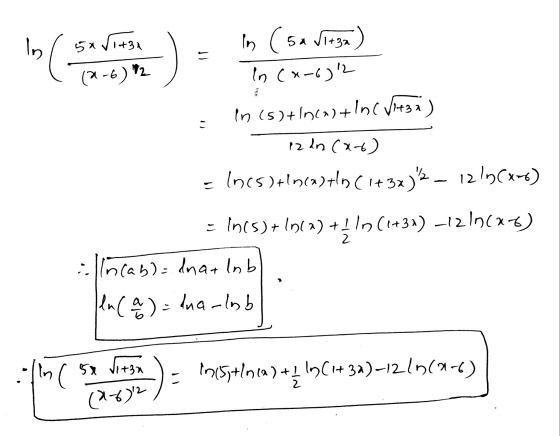 ( a vita (1-6) 12 in (5a Vitza) In (*-6)2 in (5)+lna) + Inc Vi432) 12 dn (x-6) Inc5)+ln(a)tn CI+ 3x) 12 13(x+6) Incs) + 10