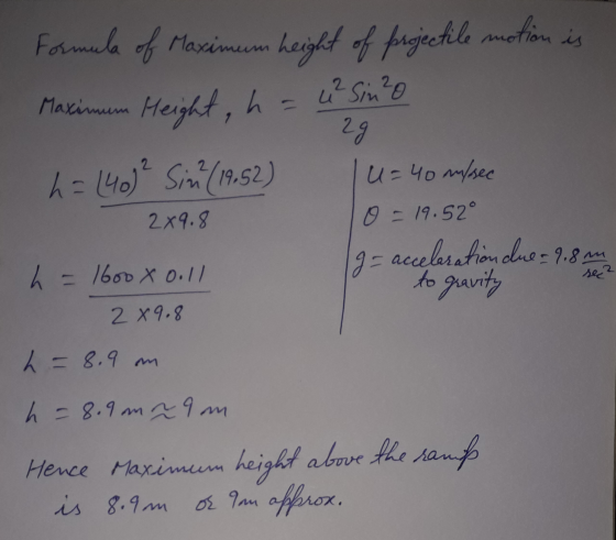 motion is Formula of Maximum Maximum Height, h height of projectile u2 Sin ²0 h 2g h = (40)² Sin (1952) 2x9.8 u=40 m/sec 0 =
