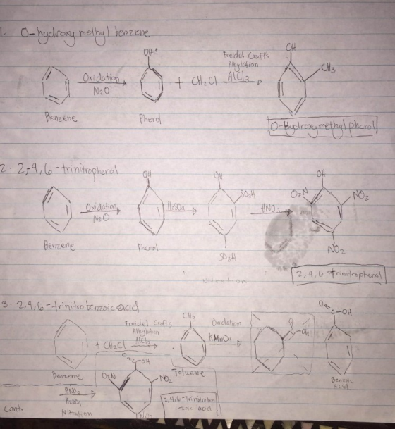 1. C-huelcony melly I heezerve OH 044 Freidel Crafts pikylation. CH₃ G Oxidation N20 + CH₂Cl AlCl₃ Benzene Phenol 0.- Hlusloo
