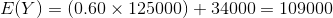E(Y)-(0.60 × 125000) + 34000-109000