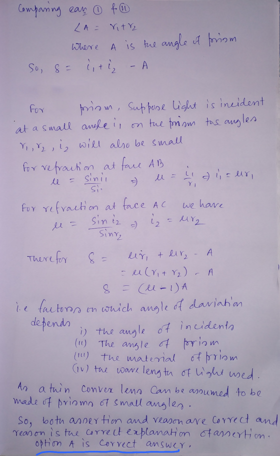 Comparing ean ☺ f LA = Nitra A is the angle of frism So, 8 = - A where dit iz For prism, Suppose light is incident at a small