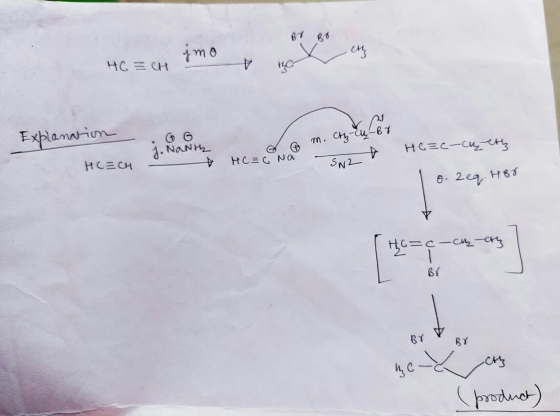 #1 0,6 нс = H +мон Усм Explanation j. NaNk өөт. оң - - P HC = c — си, ң, HCECH HC=C NA SN2 0. 2. Н63 Нc=c — си, – ск Br & 4c