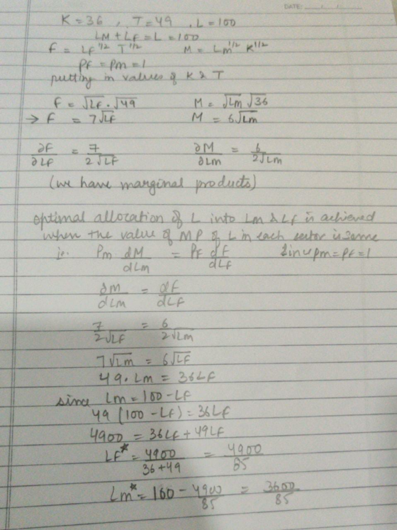 ATE K=36 , TE 49 L=100 - LM + LF = L =100 of - 2012 Tth Me Lime kila Pr = pm 1 putting in values of K&T F E JLF. Juq Me dlm 3