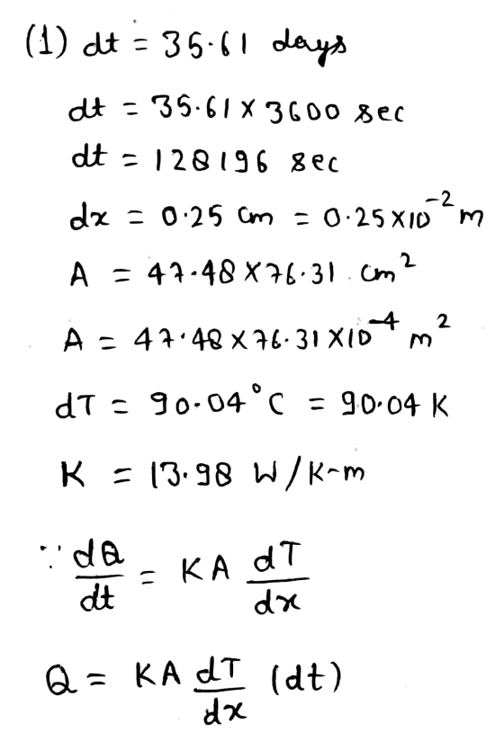 (1) dt = 35.61 days dt = 35.61X 3600 sec dt = 128196 sec 2 dx = 0.25 com = 0.25X10m A = 47-48 x76-31.com? 2 A = 47.48 x 76-31