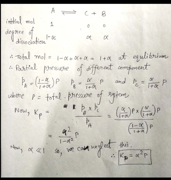 - initial mol A 1 (+8 0 0 degree of dissociation to a a Total mol = 1-x+&+Q= ita at equlibrium :: Partial pressure of differe