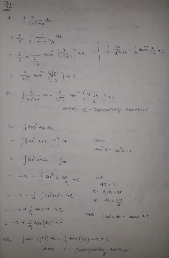 J 5x2 + 4 22*45 - I den a²+x2 a 3 5 I tom (12.145) ac 2 3 255 ten so. Jedan ( 215 )46. 57244 where C - Integrasing constant,