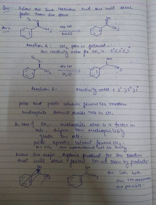 -Oue. and one will beau Below are faster than Iso two the reactious other . HS- NO EN DMSO Reaction A: SN, the reactivity p