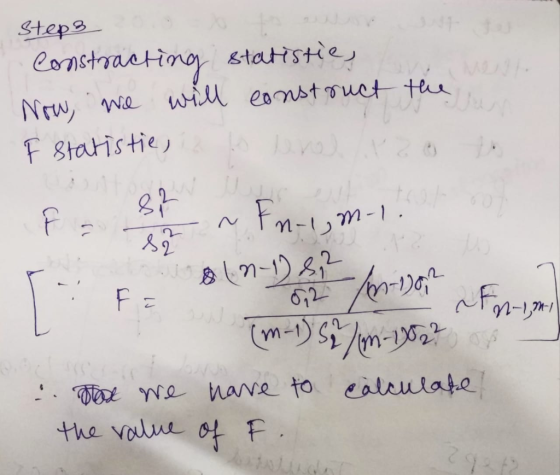 Steps Constracting statistie, Now, we will construct the F statistie, to tener la o to 82 E ~ Fn-m-18th of 82 n-1) 1 M-101 Fo