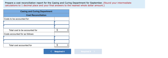 Prepare a cost reconciliation report for the Casing and Curing Department for September. (Round your intermediate calculation