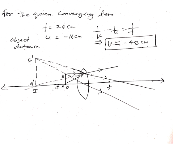 for the geven. Converging lem f = 24cm I too object u=16cm distance 1 48 can Bt B t AO f I