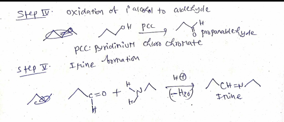 Step IV oxidation of l alcohol to aldehyde na woh pec s propanaldehyde PCC: Pyridinium chloro chromate Step I. I mine formati