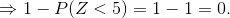 1-P(Z <5) = 1-1=0.