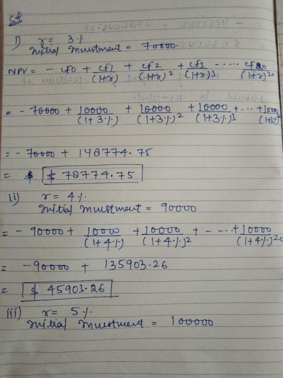 1 7 30)_ Stay mustment = 70100-2002 NPV = - CFO + cfl + f2 + cf .. to writisod Chr) toto (HO) - C180 CH220 OP - 70000 + loovo