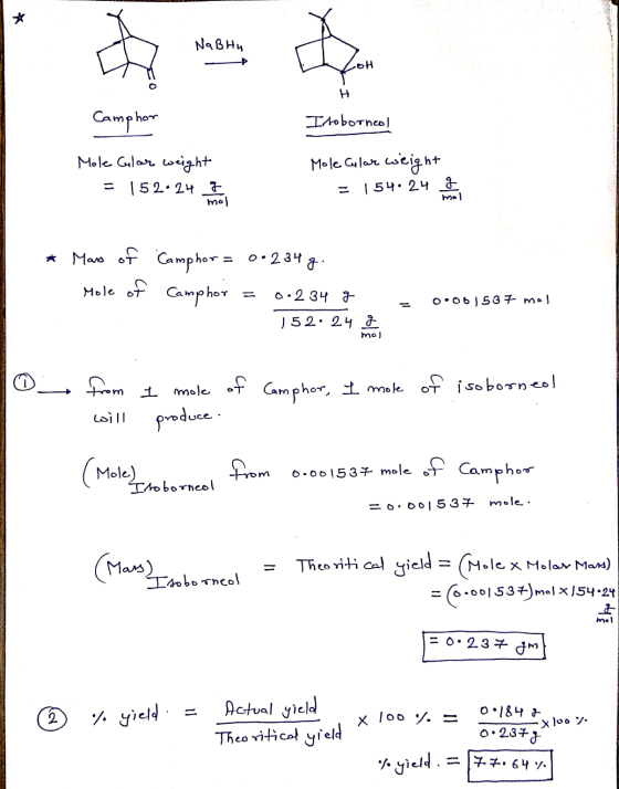 Na Bhu 스애 Camphor Isoborneol MORA Mole Glar weight = 152• 24 ore Molecular weight = 154• 24 g mol mol Ř Mass of Mole of Camph
