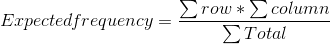 Expected frequency=\frac{\sum row*\sum column}{\sum Total}