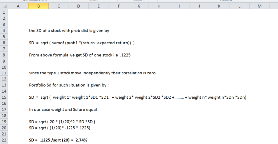 Н K 1 2 3 the SD of a stock with prob dist is given by SD = sqrt ( sumof (prob1 *(return -expected return)) ) 6. From above f