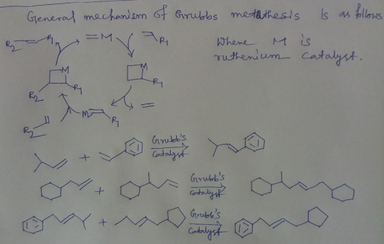 Hilars s as General mechantsm t Grubbs metathesls M Phene Tuthenium catalyst M Codaliyt + Grubbs Grubes