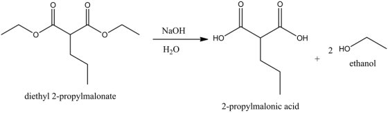 لایر ملل
NaOH
HO د
OH
H,0
+
2 HO
ethanol
diethyl 2-propylmalonate
2-propylmalonic acid
