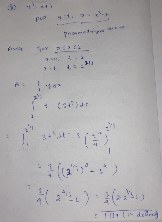 ☺ 43x+1 I put yat, x= t3-7 parametrized corne. Area por ocast 220 x=t, tot t - 2 A- y de 23 st (3+2) at ار 2 (12,9-.) (2013.