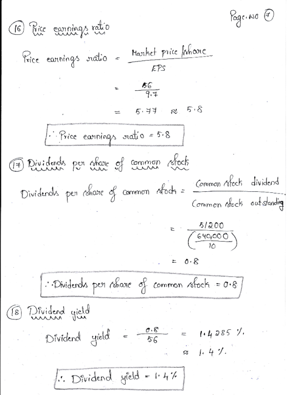 Page No © Price carrings ratio Yrice earnings ratio e Market price frohore EPS 56 9.7 = 5.7 5.8 Price earnings ratio 518 Divi