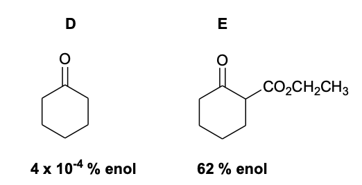 CO2CH2CH3 4 x 10-4 % enol 62 % enol