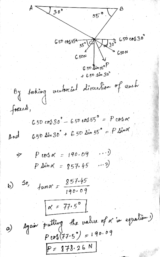 301 : 550 DB 650 co 354 A rc 65000s 30° 6500 650N : 650 Linggo P M of 650 sin 300 by feeking vertorial direction of each E fo