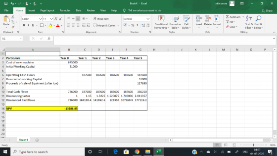 5 Book4 - Excel nitin arora Ga х File Home Insert Page Layout Formulas Data Review View Help Tell me what you want to do Shar
