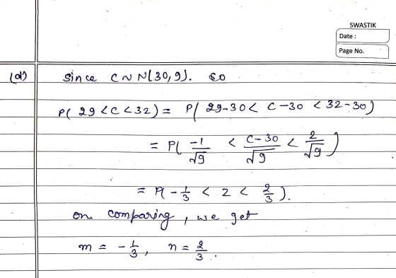 SWASTIK Date : Page No. since CNN1.30,9). So . . PL 29 C232) = P1 19-302 C-30 (32-30) E = 5.2<5). on comparing we get m = -1,