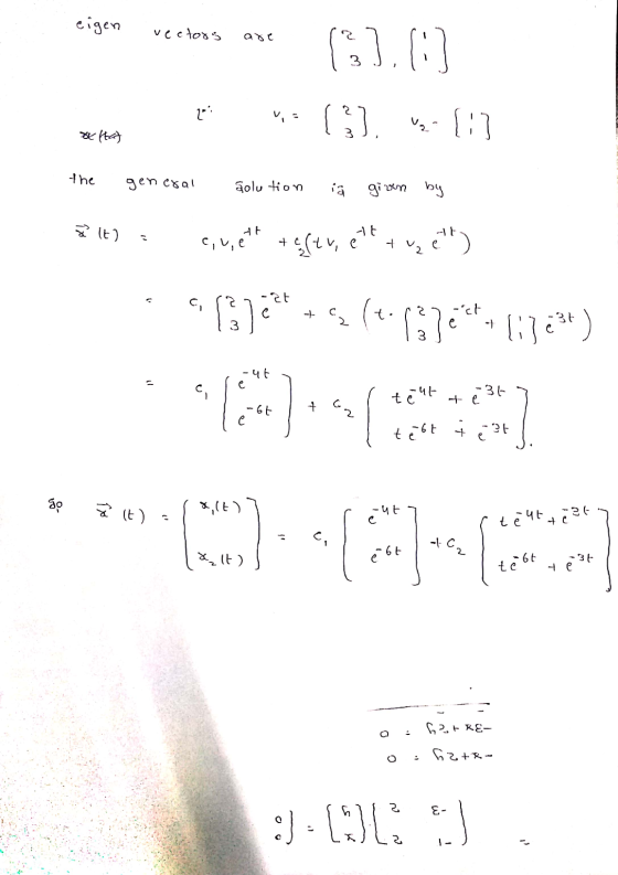 eigen vectors art (37.6) 2: v- ()V - 1:2 ftat the general Solution ia ha unalo (7) & At -t Ah no + e(tv, é 1 et) 1572.564-170