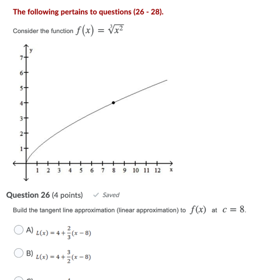 The following pertains to questions (26 - 28). Consider the function f(x) = \x2 6+ 5+ 4+ 3+ 2+ 1+ + + + + + 1 + 3 + 5 + 7 + 9
