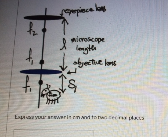 sexepiece lens fr l microscope length I objective lens or co MY Express your answer in cm and to two decimal places