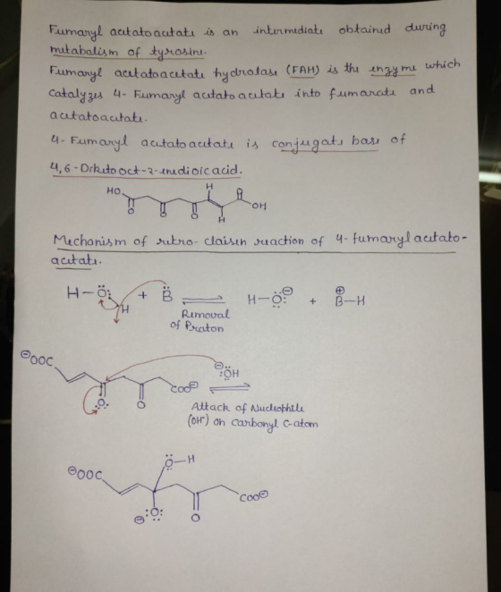 Fumaryl acetatoautate is an intermediate obtained during mitabalism of tyrosine Fumaryl acetatoacetate hydrolase (FAH) is the