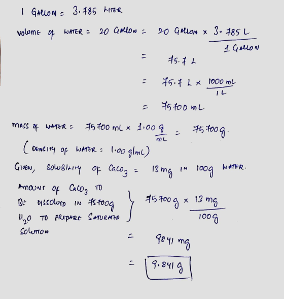 I Gallon = 3.785 LITER volume of WATER = 20 Gollon - 20 GALLON 3.785 L 1 Gollow 75.72 = 75.7 L x 1000 ml mi - 75 800 mL mass