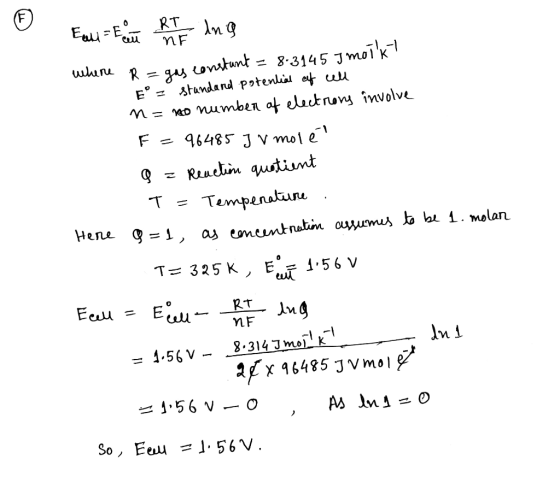 RT = 8-3145 Jmoik E Atandand patenlial ef uu m= 20 numben af eleckrunj involve 96485 J V mol e Reuein qustiunt T Tempenataune