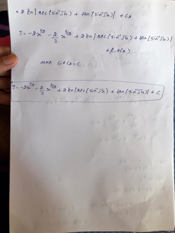 = 2 Enl sec (sinton) & tan (sinsnl +ca I= -2% -22 312 +2 en 1 sec(sin jn) t ten (sin sal +(C, +(2) feke at (a=C la I=-280 32