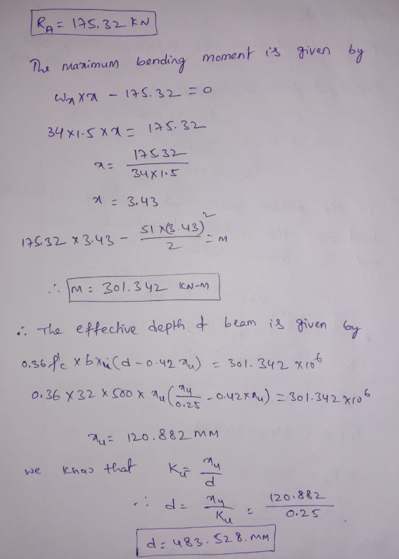 RA-125.32 KN iven The marimum bending momen t is - 145. 32 ニ0 34×1-5Xスニ 1A5.32- 34x15 3.43 SI N3.43) M 2 -h ZE5ti 301. 3 42 C