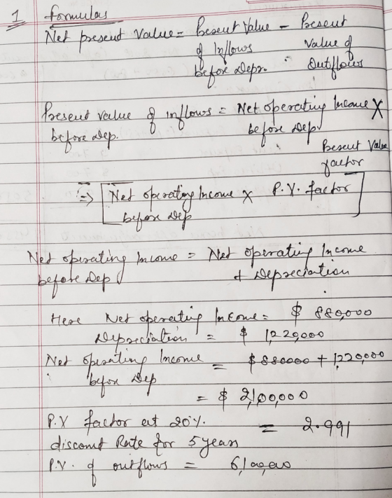 I formulas Net present Value - besent Value - Present of Inflows value of before depr. n outflows besent value of inflows & N