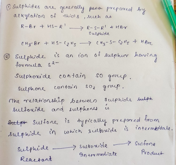 sulphides are generally pero prepared by alkylation of thiols, such as R-Br + HS-R R-S-R & HBr sulphide CH₂-Br + HS-calls (H