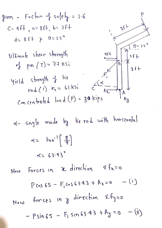 given - factor of safety = 1:6 C= 4ft, a= 8ft, b= 3ft d=8ft & 0=25° 8ft 1 - 22.03250 7ft aft || 1377 tot:-* 8ft | | Ultimate