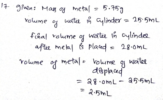 5.753 uen: May o metal 265ML wate linder voume watae h cylinde fchal vaume 28-0mL afte metal s plaed 1 watee of metal Voume g